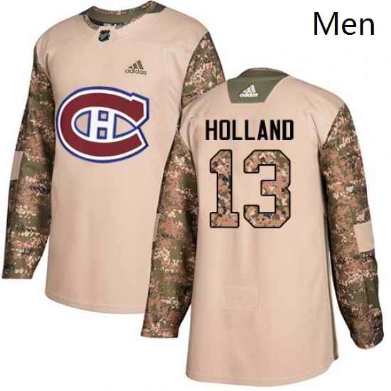 Mens Adidas Montreal Canadiens 13 Peter Holland Authentic Camo Veterans Day Practice NHL Jersey